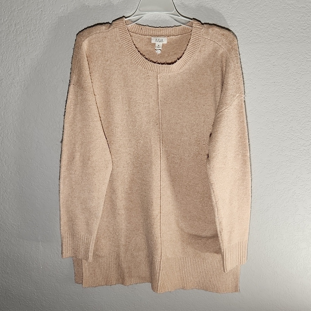 a.n.a Sweater Womens Size M Tan Fuzzy Tunic Long Top